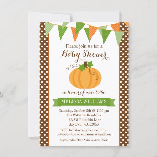 Pumpkin Polka Dot Bunting Fall Baby Shower Invitation