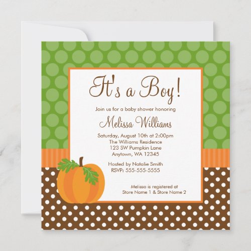 Pumpkin Polka Dot Fall Baby Shower Invitations