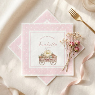 Pumpkin Polka Dot First Birthday Pink Girl Napkins