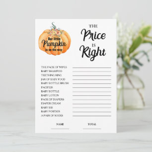 Pumpkin Price is Right Baby Shower Game Card