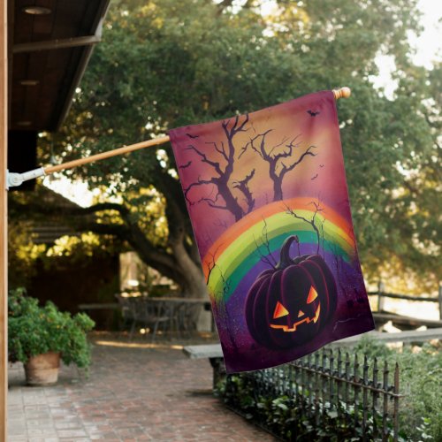 Pumpkin Pride  Rainbow Halloween House Flag