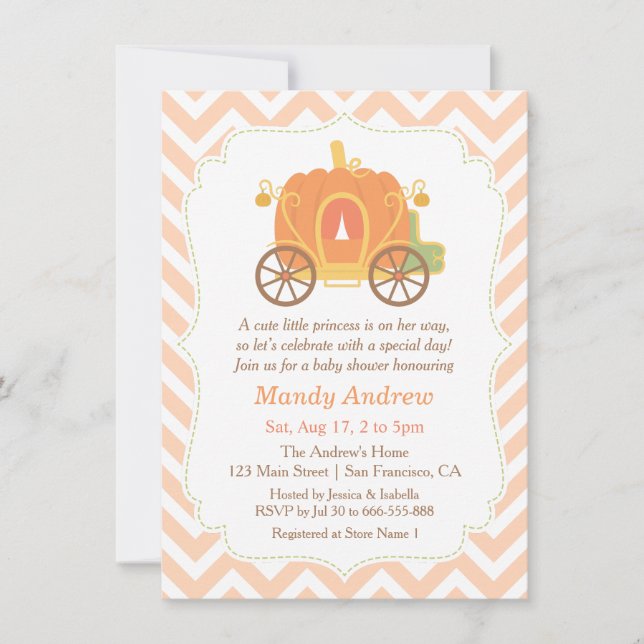 Pumpkin Princess Carriage Baby Shower Invitations (Front)