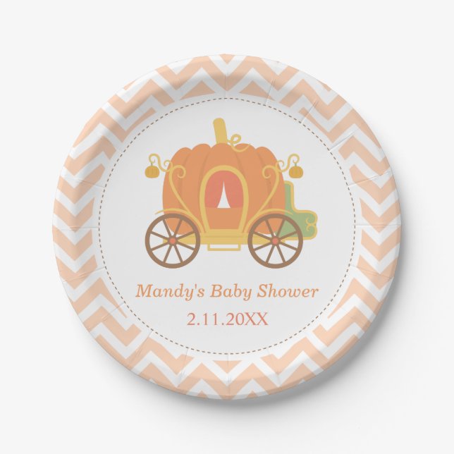 Pumpkin Princess Carriage Baby Shower Supplies Paper Plates (Front)