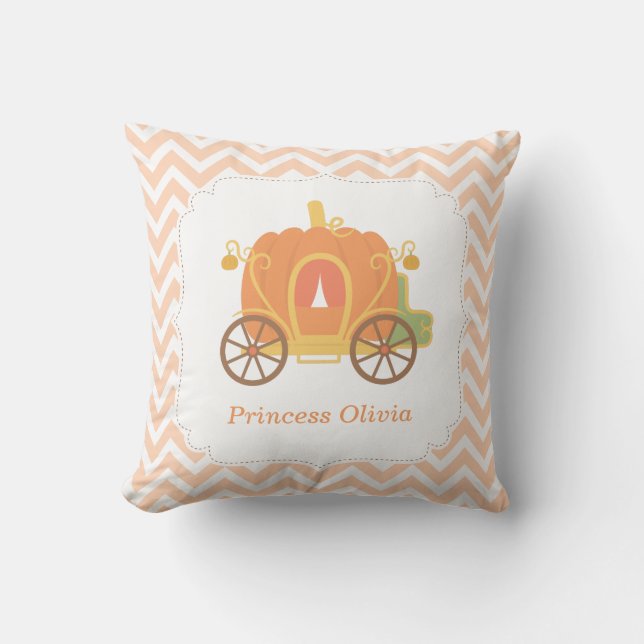 Pumpkin Princess Carriage Girls Room Personalized Throw Pillow (Front)