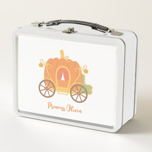 Pumpkin Princess Carriage Personalized Girls Metal Lunch Box (Front)