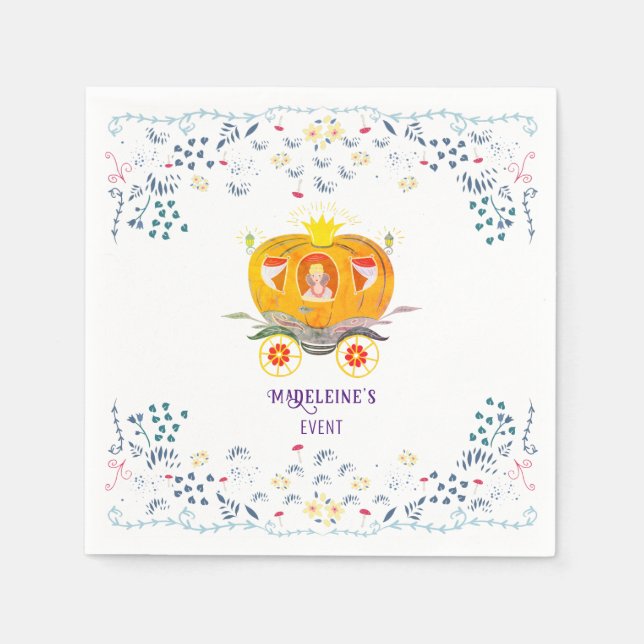 Pumpkin Princess Carriage Wildflowers Birthday Napkins (Front)