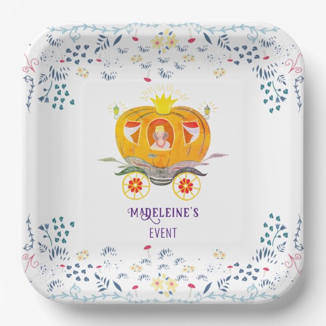 Pumpkin Princess Carriage Wildflowers Birthday Paper Plates (Front)