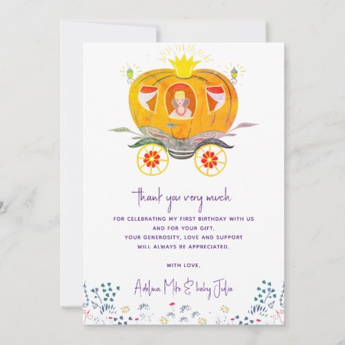 Pumpkin Princess Carriage Wildflowers Birthday Thank You Card