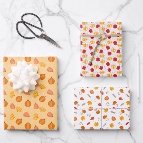 Pumpkin Prints Wrapping Paper Flat Sheet Set of 3