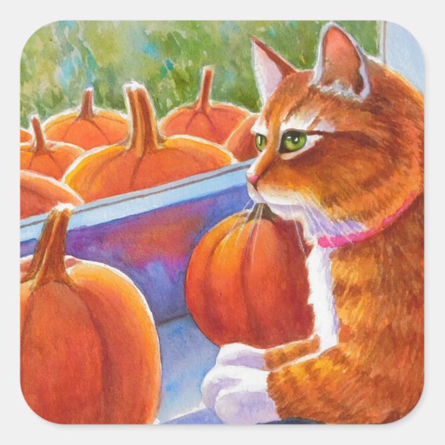 Pumpkin, Pumpkin Cat Square Sticker