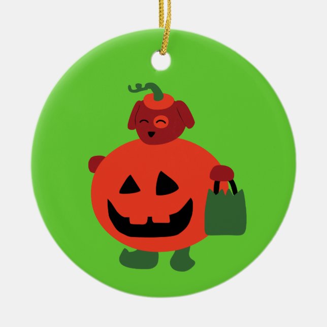 Pumpkin Puppy Ceramic Ornament (Front)