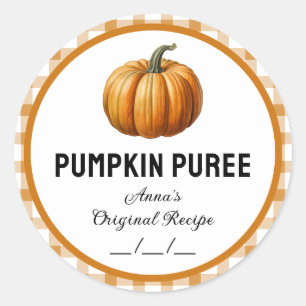 Pumpkin puree with checkered pattern label