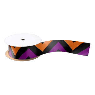 Pumpkin, Purple and Black Chevron Stripes Ribbon