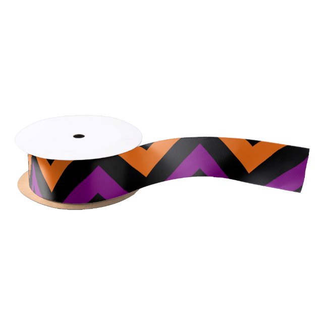 Pumpkin, Purple and Black Chevron Stripes Ribbon (Spool)