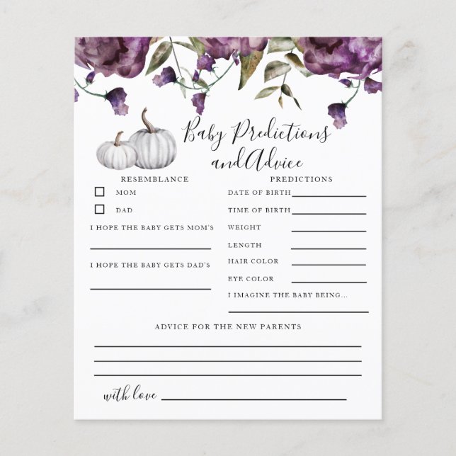 Pumpkin Purple Baby Predictions & Advice Card (Front)