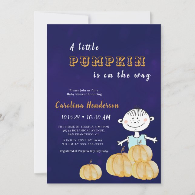 Pumpkin Purple Funny Boy Baby Shower Invitation (Front)