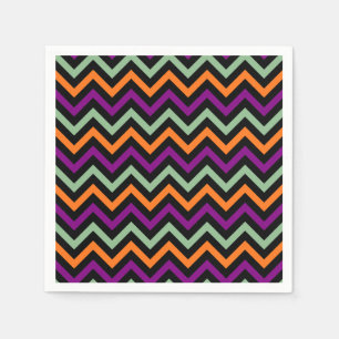 Pumpkin, Purple, Green and Black Chevron Paper Napkins