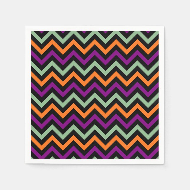 Pumpkin, Purple, Green and Black Chevron Paper Napkins (Front)