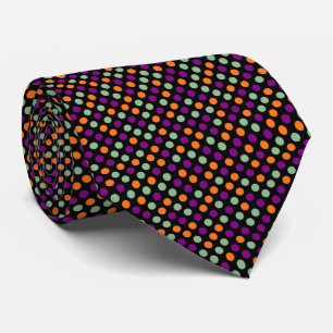 Pumpkin, Purple, Green and Black Color Polka Dots Neck Tie