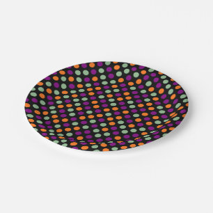 Pumpkin, Purple, Green and Black Color Polka Dots Paper Plates
