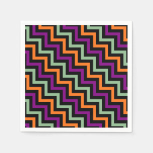 Pumpkin, Purple, Green and Black D. Chevron Paper Napkins