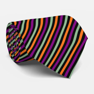 Pumpkin, Purple, Green and Black Diagonal Stripes Neck Tie