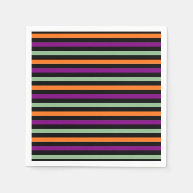 Pumpkin, Purple, Green and Black H. Stripes Paper Napkins (Front)
