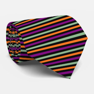 Pumpkin, Purple, Green and Black Horiz. Stripes Neck Tie