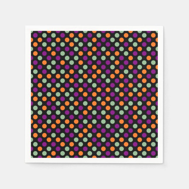 Pumpkin, Purple, Green and Black Polka Dots Paper Napkins (Front)