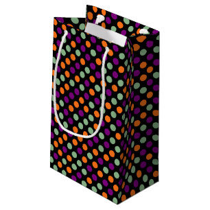 Pumpkin, Purple, Green and Black Polka Dots Small Gift Bag