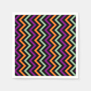 Pumpkin, Purple, Green and Black V. Chevron Paper Napkins