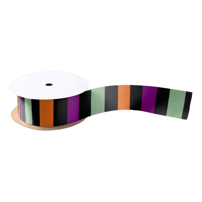 Pumpkin, Purple, Green and Black V. Stripes Ribbon (Spool)