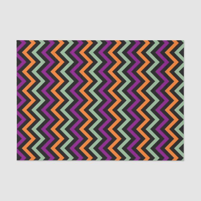 Pumpkin, Purple, Green and Black Vert. Chevron Tissue Paper (Front)