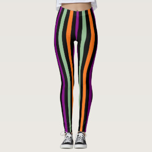 Pumpkin, Purple, Green and Black Vert. Stripes Leggings