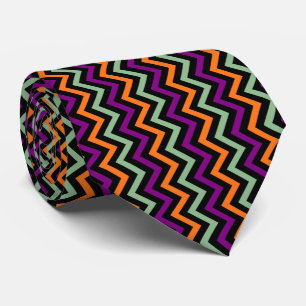 Pumpkin, Purple, Green and Black Vertical Chevron Neck Tie