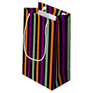 Pumpkin, Purple, Green and Black Vertical Stripes  Small Gift Bag