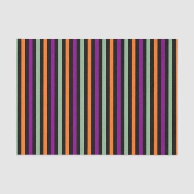 Pumpkin, Purple, Green and Black Vertical Stripes Tissue Paper (Front)