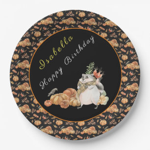 Pumpkin Raccoon Customize Text and Color Paper Plates