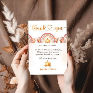 Pumpkin Rainbow Fall Baby Shower Thank You Card