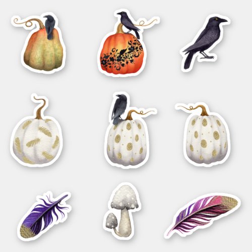 Pumpkin Ravens Feathers and Crows Halloween Sticker