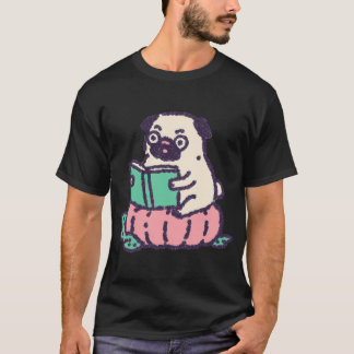 Pumpkin Reading Pug, crayon-textured cozy illustra T-Shirt