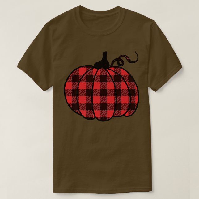 Pumpkin Red Buffalo Plaid Pattern Fall Autumn Cute T-Shirt (Design Front)