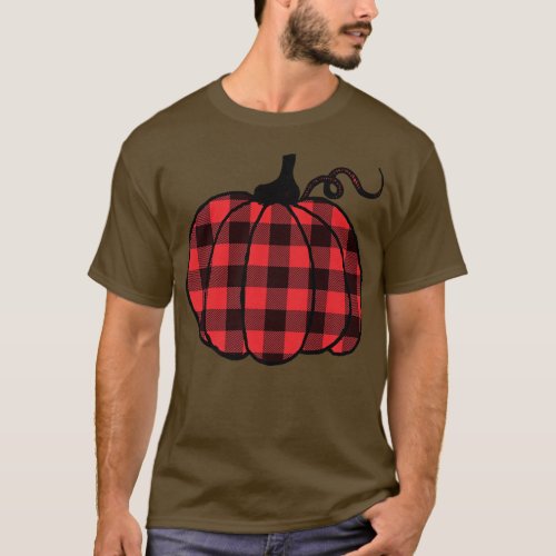 Pumpkin Red Buffalo Plaid Pattern Fall Autumn Cute T_Shirt