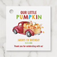 Pumpkin Red Harvest Truck 1st Birthday Thank You Favor Tags