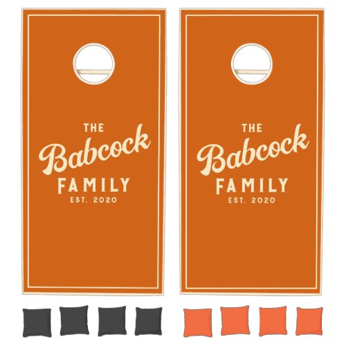Pumpkin Retro Family Name & Year Cornhole Set