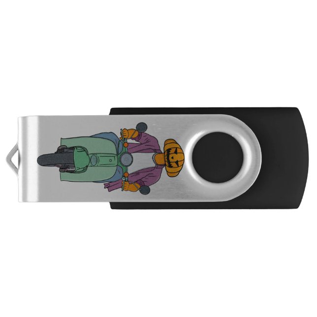 Pumpkin Rider on Mint Scooter Flash Drive (Back)