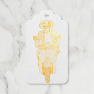 Pumpkin Rider on Mint Scooter Foil Gift Tags
