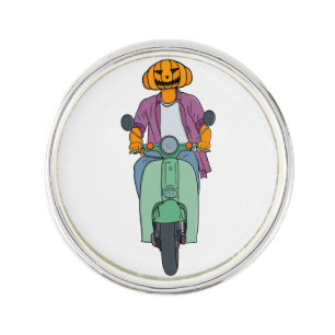 Pumpkin Rider on Mint Scooter Lapel Pin