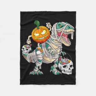 Pumpkin Riding Mummy Dinosaur T Rex Halloween Fun Fleece Blanket