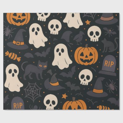 Pumpkin, RIP, Ghost Pattern Paper Wrapping Paper